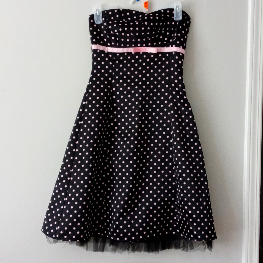 B. Darlin Strapless Polka Dot Vintage Inspired Dress